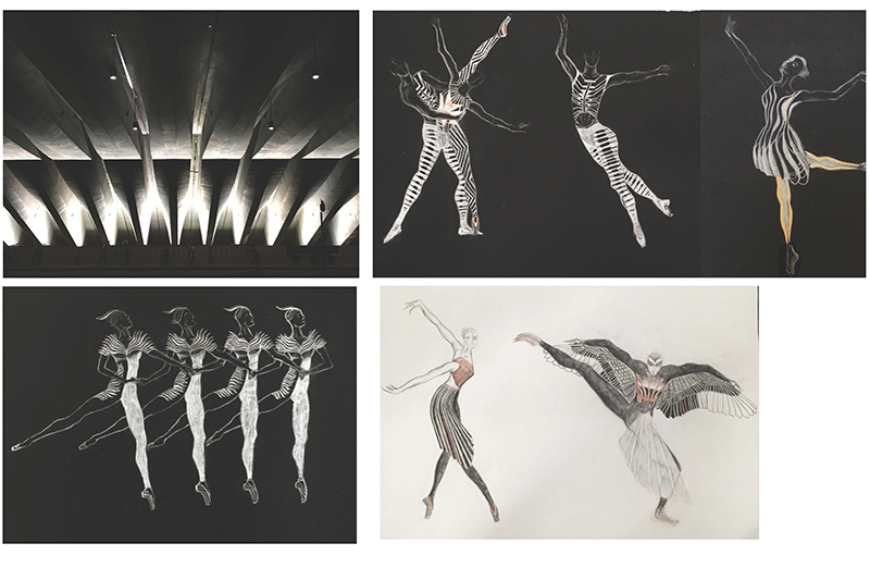 Aislinn King's costume designs for 'Swan Lake' ballet inspired by Sydney Opera House, exhibited as part of EXPO NIDA 2018
