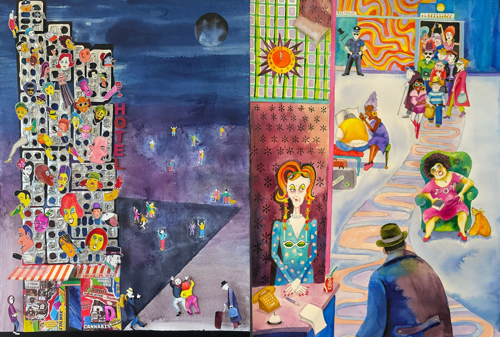 Left: Hotel Insomnia by Kim Carpenter AM. Right: Not a Very Nice Hotel by Kim Carpenter AM.