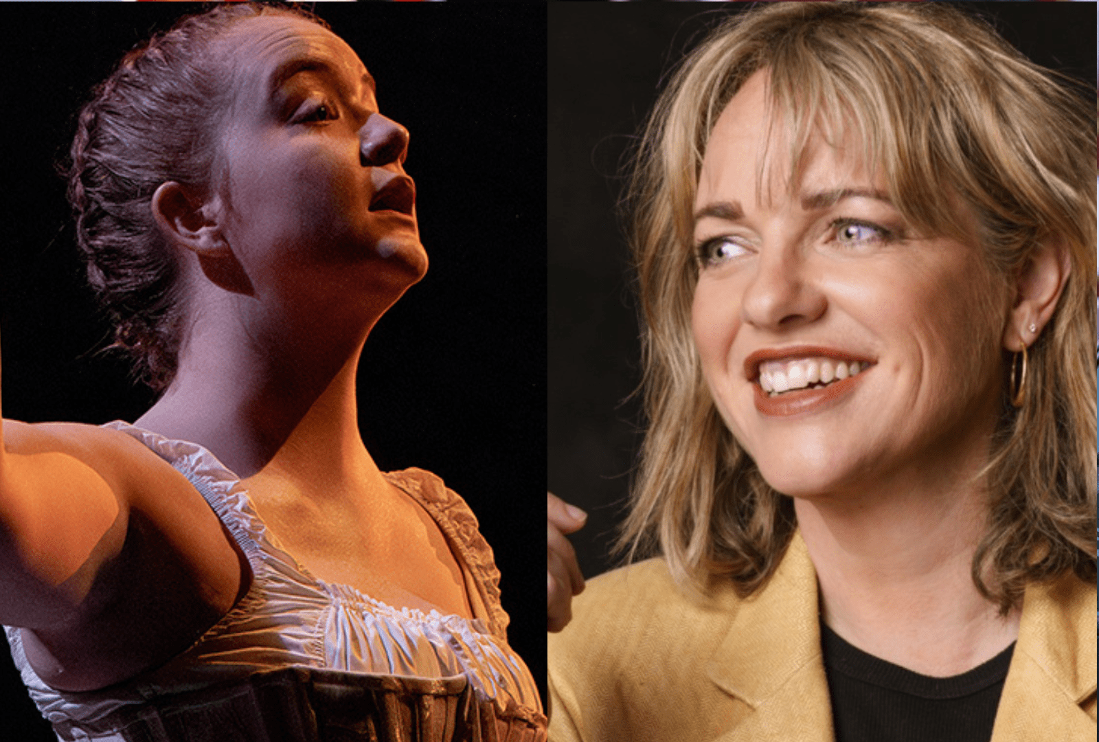 Left: Ebony Tucker as Abigail Williams in 'Abigail Williams'. Right: Rebecca McNamee headshot.
