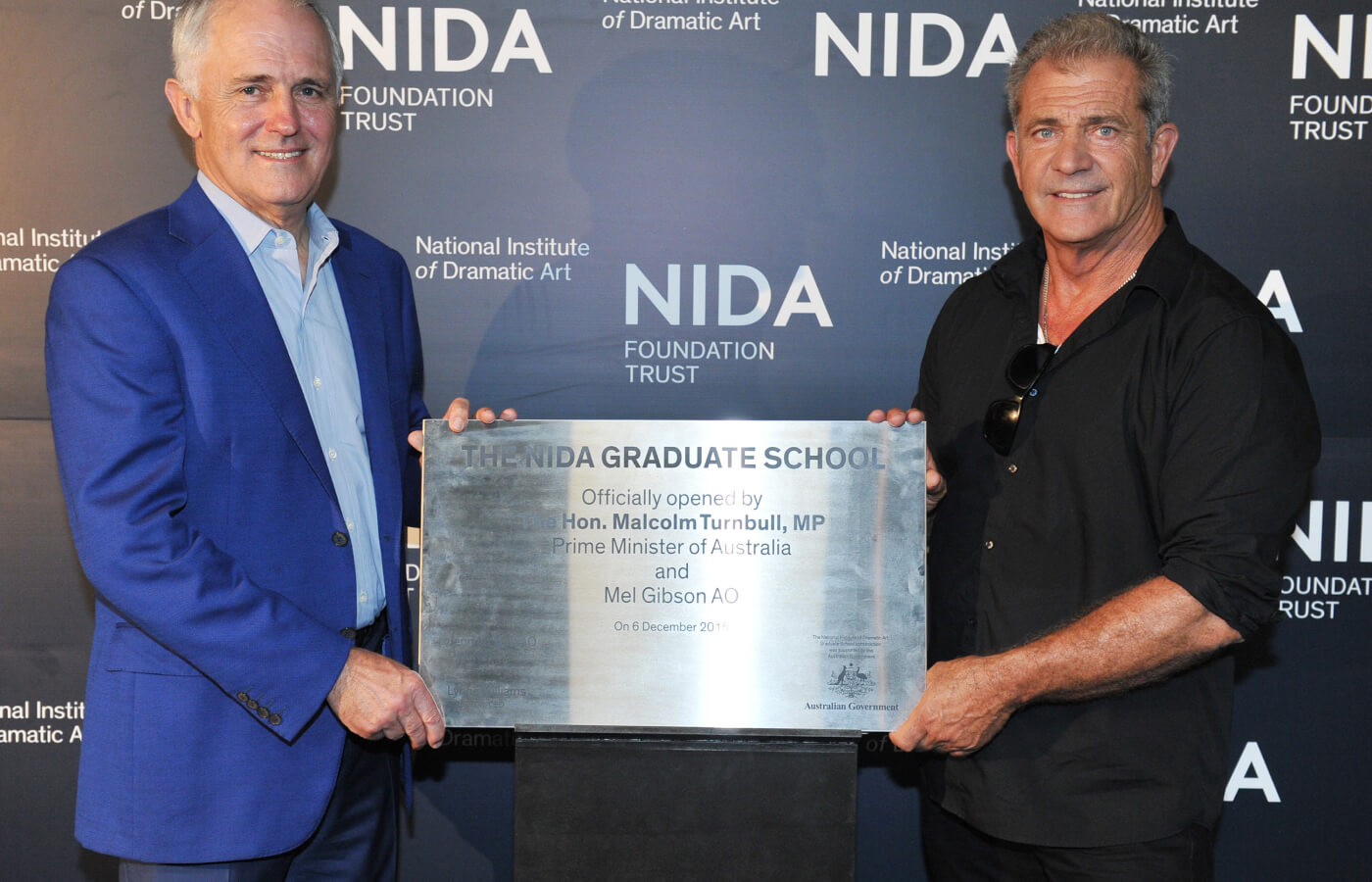 Prime Minister The Hon Malcolm Turnball Mp & Mel Gibson Ao Nida Graduate School Opening Sunday 6th December, 2015